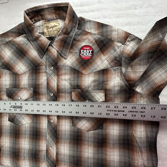 Wrangler Mens Plaid Snap Front Western Shirt 2XL Brown Short Sleeve Easy Care - Picture 5 of 6